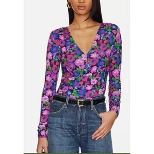 Sanctuary Floral Top Women Small Artsy Bloomcore Stretch Ruched Empire Waist
